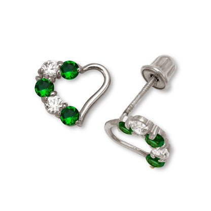 14K Yellow & White Gold Heart Stud Earrings for Girls