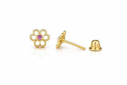 14k Yellow/White Flower Studs Earrings Screwback