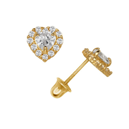 14K Yellow & White Gold Large Gorgeous CZ Heart Shaped Stud Earrings for Women