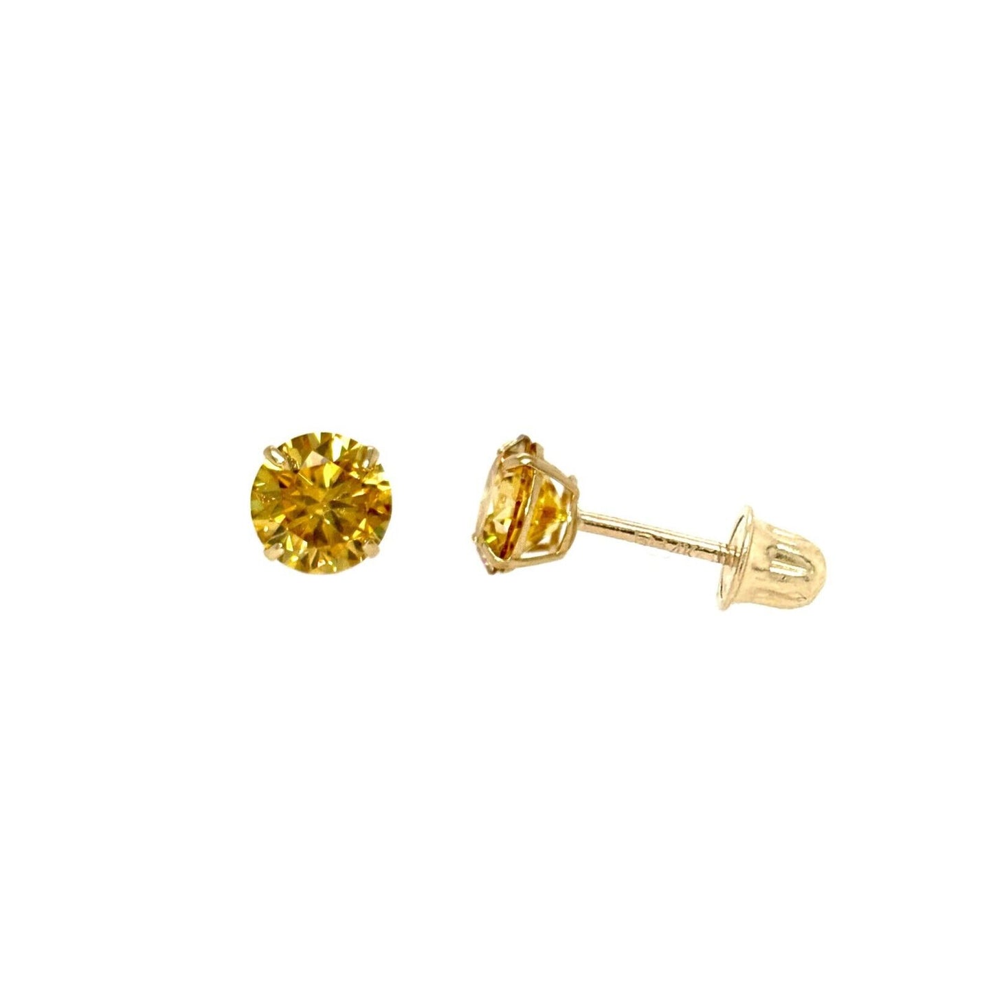 14K Gold GRA Certified D-VVS1 Round Yellow Moissanite Screw Back Studs Earrings