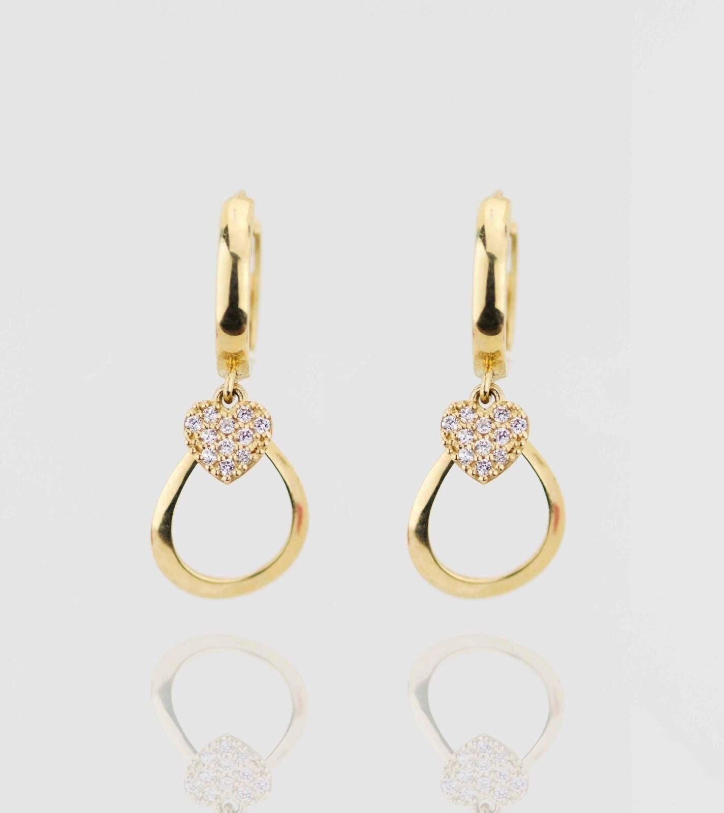 14k Yellow / White Gold Dangle CZ  Huggie Earrings