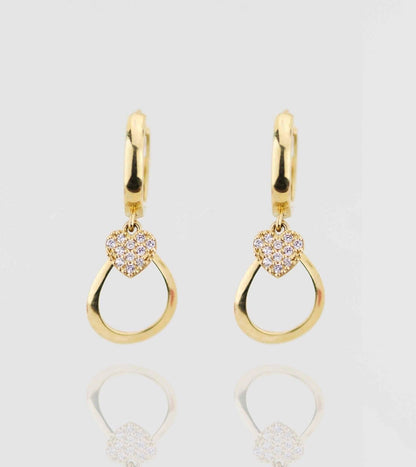 14k Yellow / White Gold Dangle CZ  Huggie Earrings