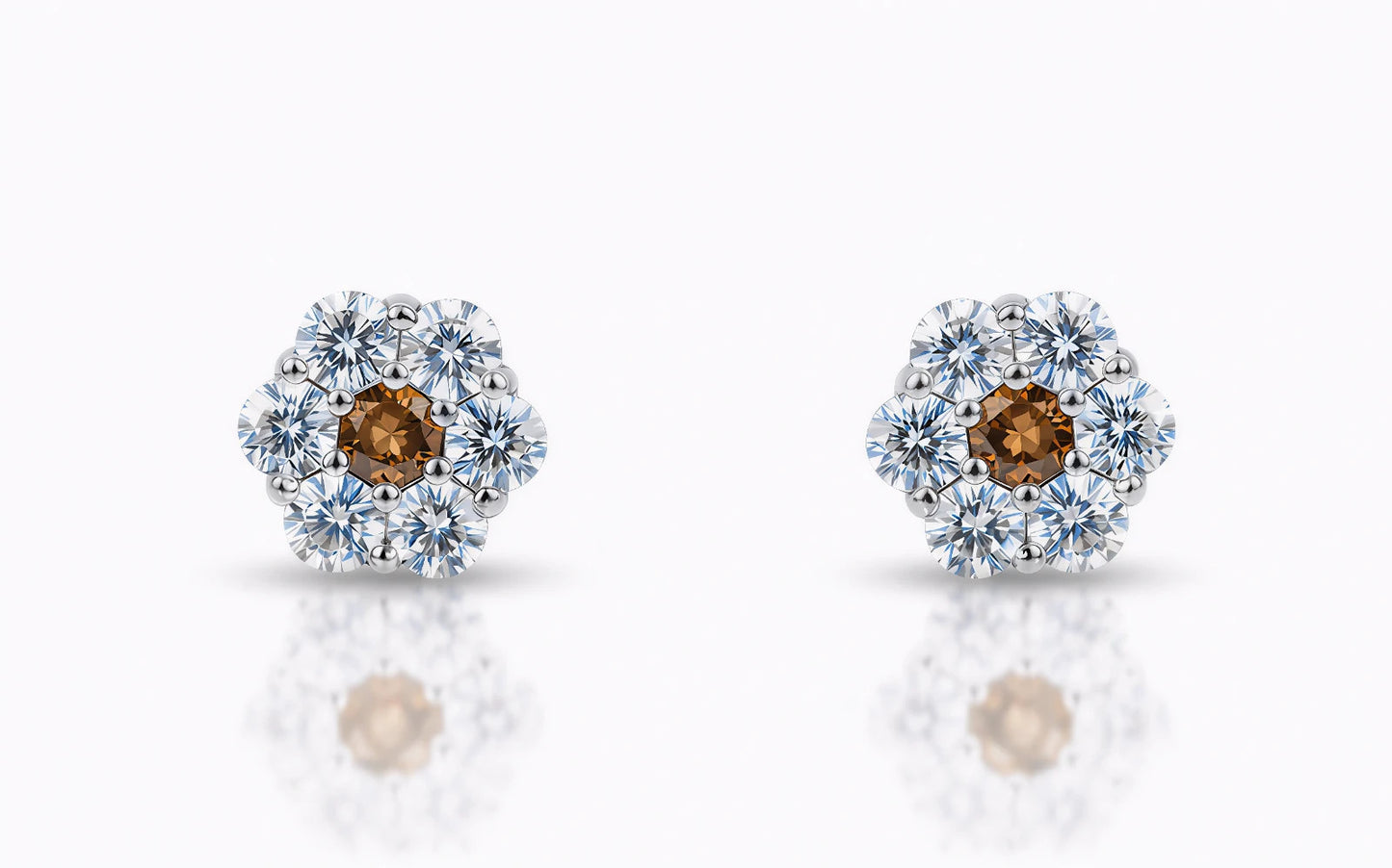 14K White Gold Beautiful Flower CZ Stud Earrings for Women