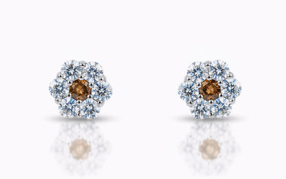 14K White Gold Beautiful Flower CZ Stud Earrings for Women