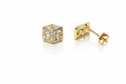 14K Yellow or White Gold Dice Stud push back  Earring