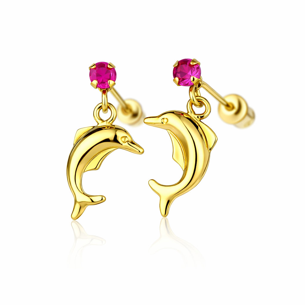 14k Yellow Gold CZ Dolphin Stud Earring