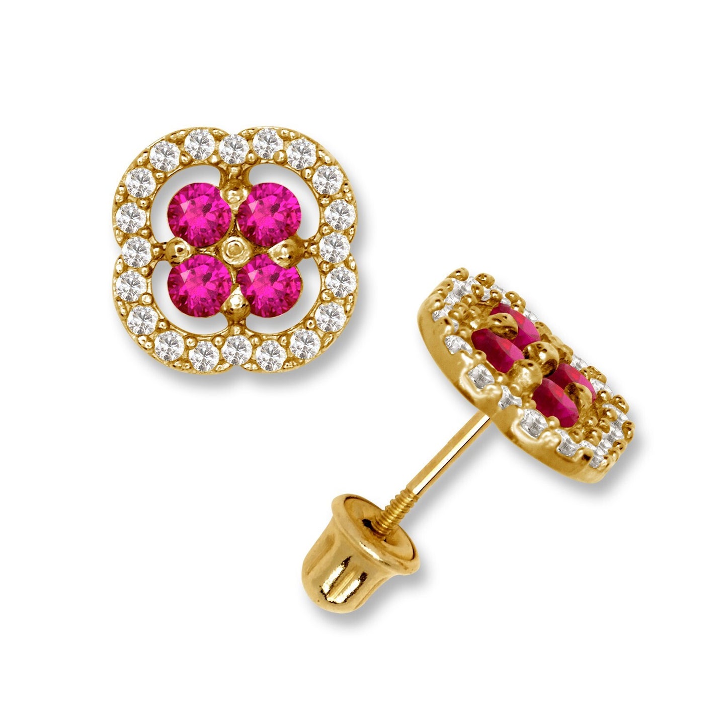 14K Yellow & White Gold CZ Squared Screw Back Stud Earrings for Women
