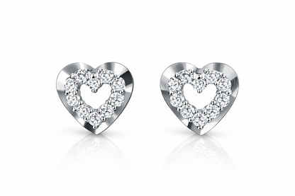 14k Solid Yellow or White Gold Heart Shape CZ Stud Earrings