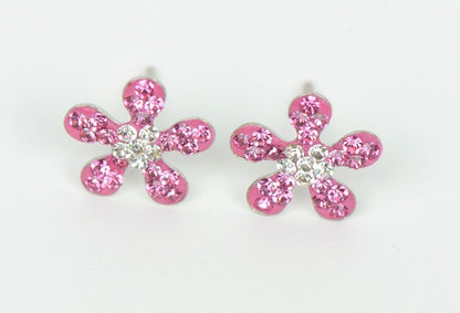 925 Sterling Silver Genuine Czech Crystals Flower Shaped Stud Earrings for Women