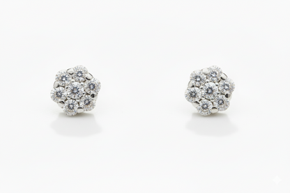 14K White Gold Flower Shaped  Screw Back Stud Earrings for Women