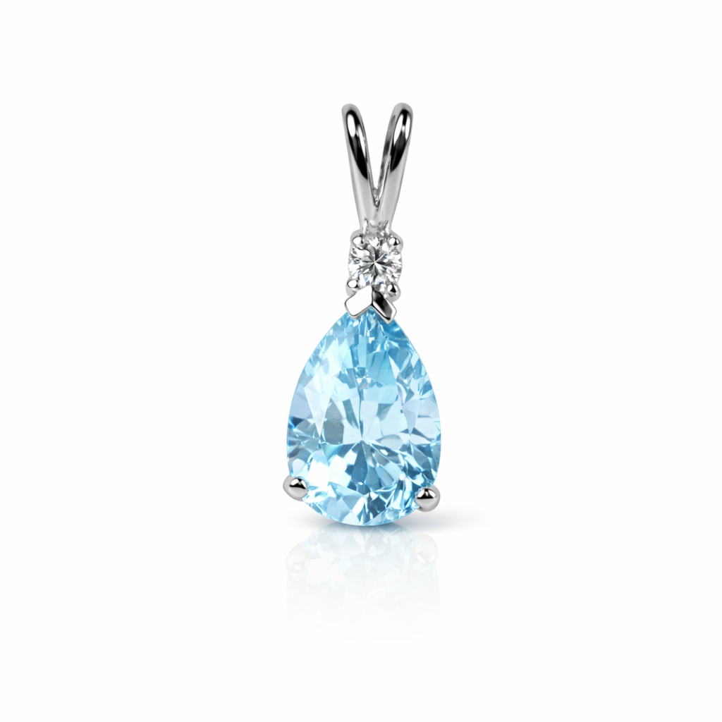 14k White Gold Pear CZ Birthstone Pendant