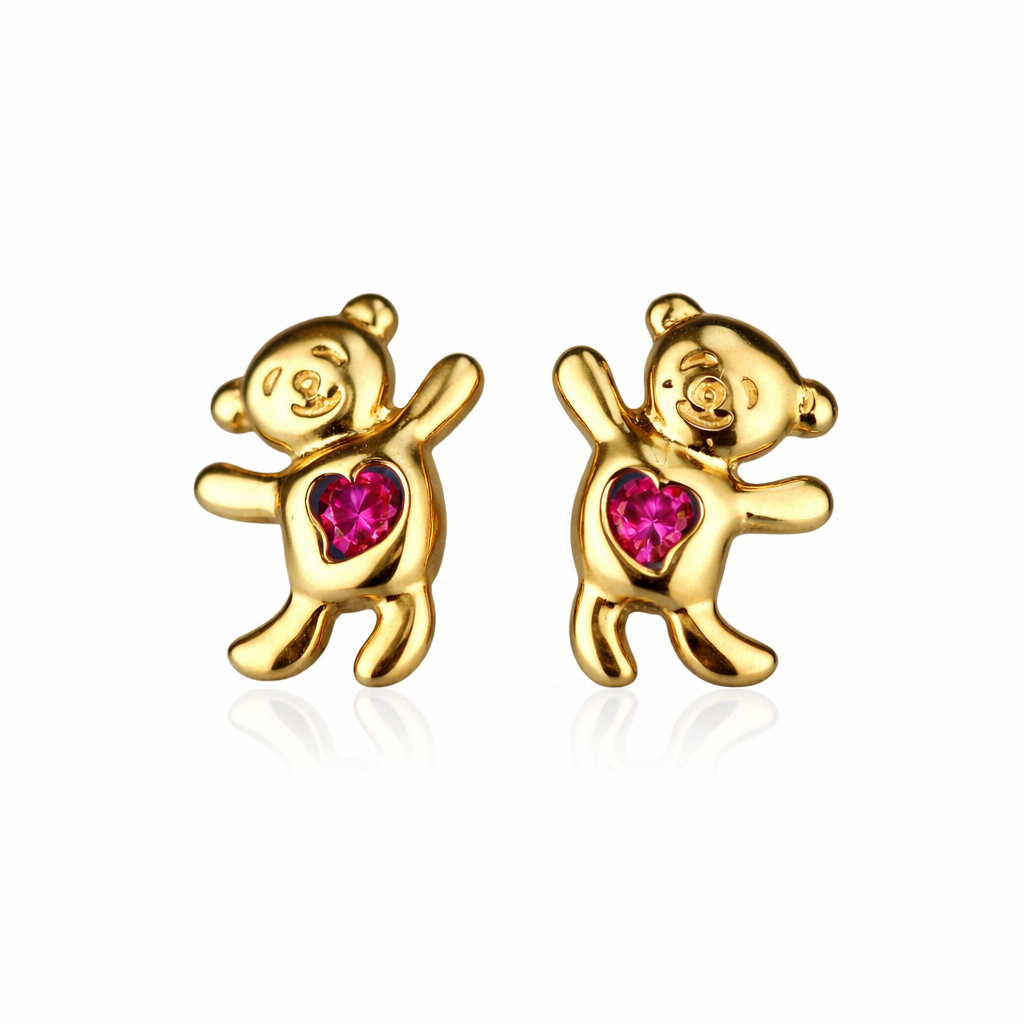 14k Yellow Gold CZ Bear Stud Earrings