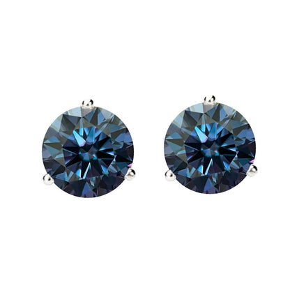 14K Gold GRA CertifiedD-VVS1 Blue Moissanite Martini PushBack Stud Earrings