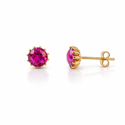 14k Solid Yellow Gold 6mm Round Birthstone Push Back Earrings