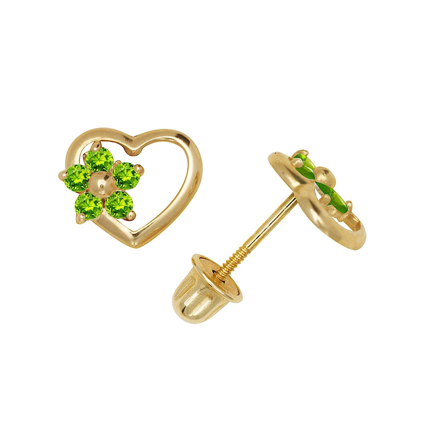 14K Yellow & White Gold Heart Shaped CZ Stud Earrings for Women