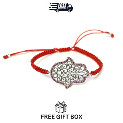 925 Sterling Silver  C Z Hamsa Bracelet 6" Adjustable to 11"