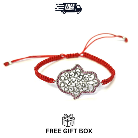 925 Sterling Silver  C Z Hamsa Bracelet 6" Adjustable to 11"