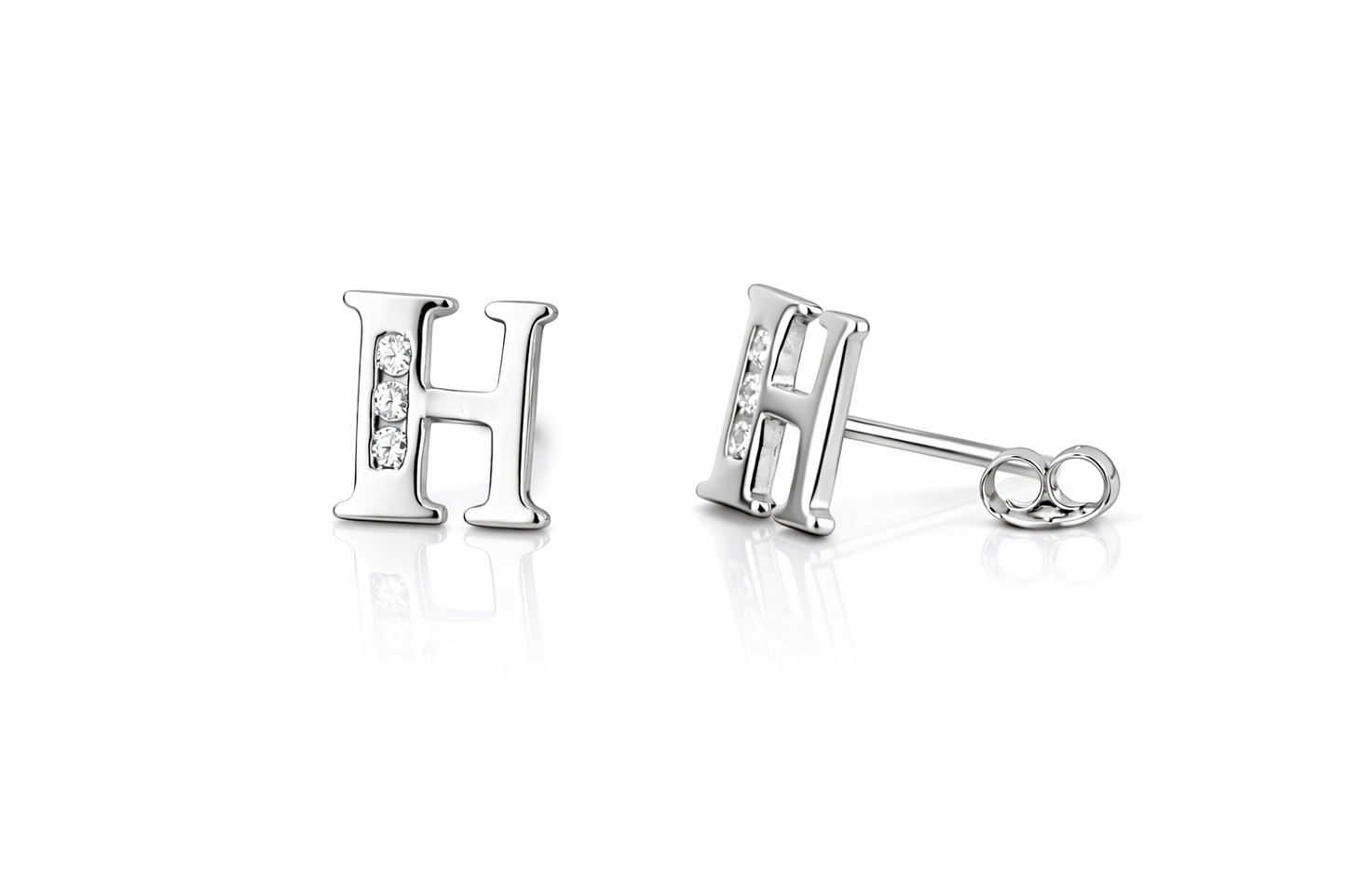 14k Yellow or White Gold Initial Letters CZ Stud Earrings