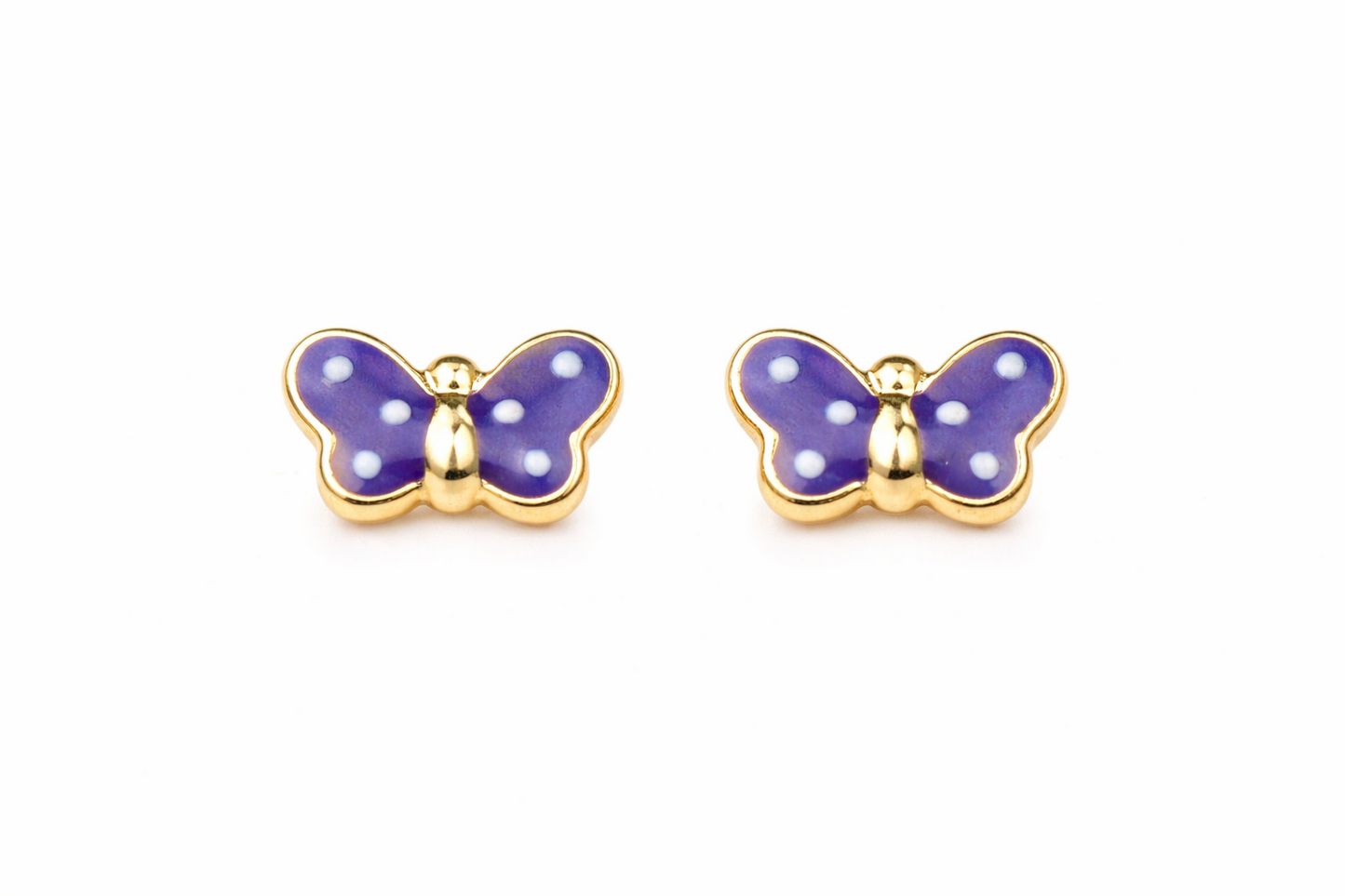 14k Yellow Gold Enamel Butterfly Baby earrings with Screw Back
