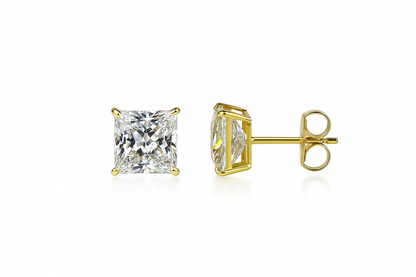 14k Heavy Basket Yellow Gold Square AAA Quality CZ Stud Earrings with Push Back