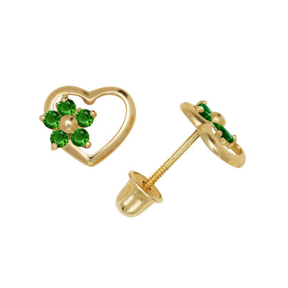 14K Yellow & White Gold Heart Shaped CZ Stud Earrings for Women