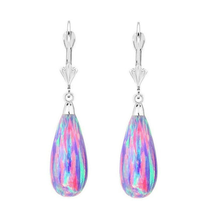 14k White Gold Opal Leverback Earrings