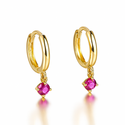 14k Yellow Gold Round Shape Birthstone Huggie Earrings