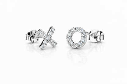 14K Yellow or White Gold CZ "XO" Earrings with Push Back