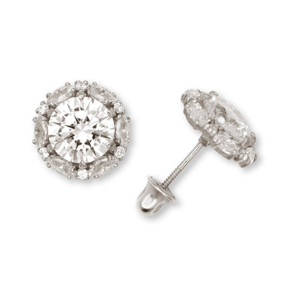 14K Yellow & White Gold Round Shaped Pretty Earrings for Women