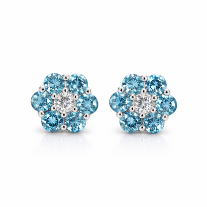 14k White Gold Flower Stud Earrings with screw back