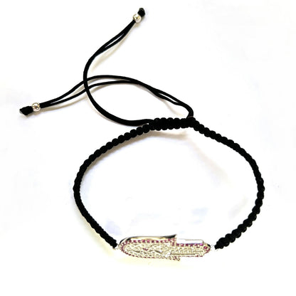 925 Sterling Silver  C Z Hamsa Bracelet 6" Adjustable to 11"