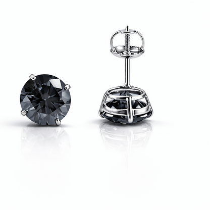 14K Gold GRA Certified D-VVS1 Round Grey Moissanite Screw Back Studs Earrings