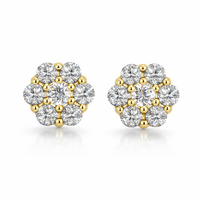 14k Yellow Gold Flower Stud Earrings with Screw Back