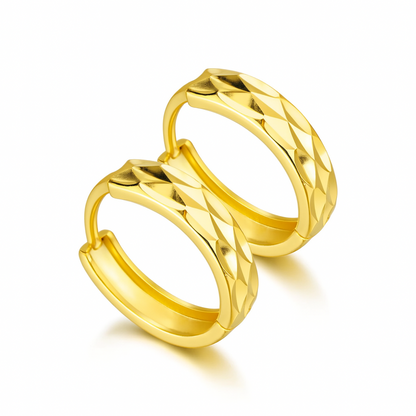 14k Yellow and White Gold Diamond Cut Huggie Hoop Earrings
