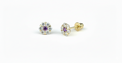 14K Yellow Gold Flower Shaped  Screw Back Stud Earrings for Women