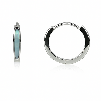 14k White Gold Light Blue Opal Huggie Hoop Earrings