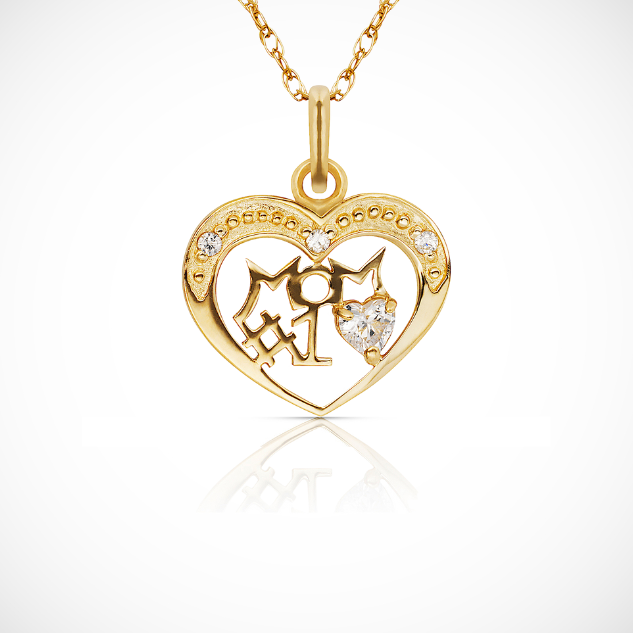 14K Yellow & White Gold Mom Heart Pendant For Women