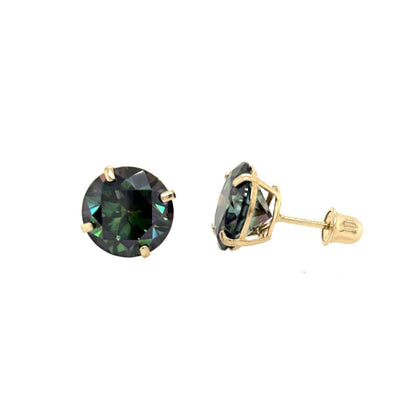 14K Gold GRA Certified D-VVS1 Rainbow Green Moissanite Screw Back Studs Earrings