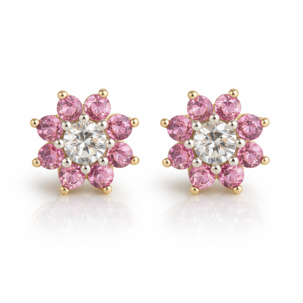 14k Yellow Gold Flower Stud Earrings with screw back