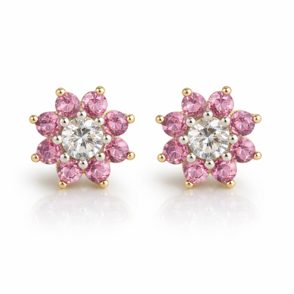 14k Yellow Gold Flower Stud Earrings with screw back