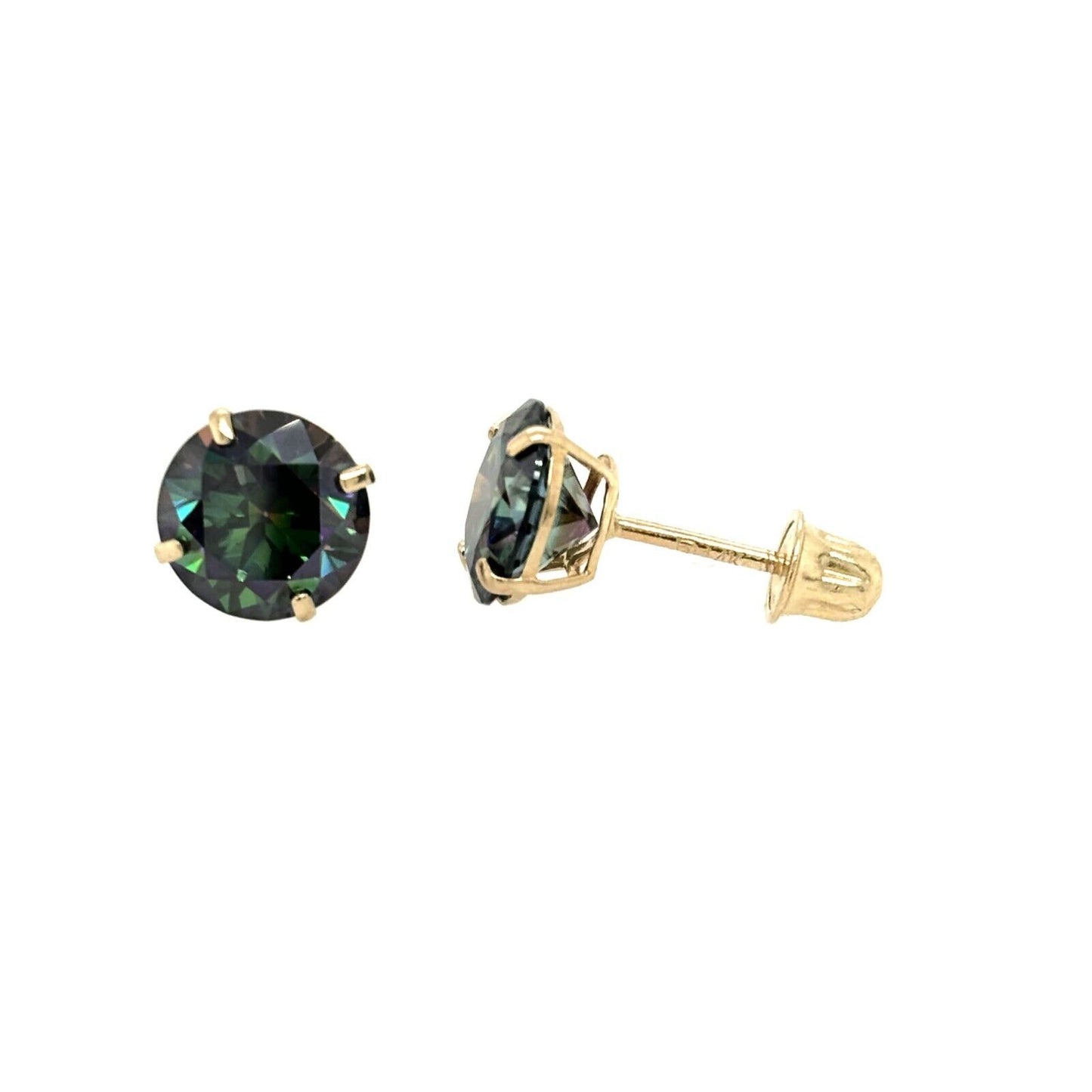 14K Gold GRA Certified D-VVS1 Rainbow Green Moissanite Screw Back Studs Earrings