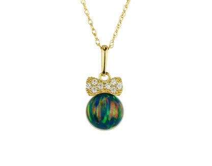 14K Yellow Gold Bow Tie Opal CZ Pendant NO CHAIN