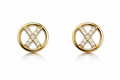 14k Yellow or White Gold Round Initial Letters CZ Stud Earrings