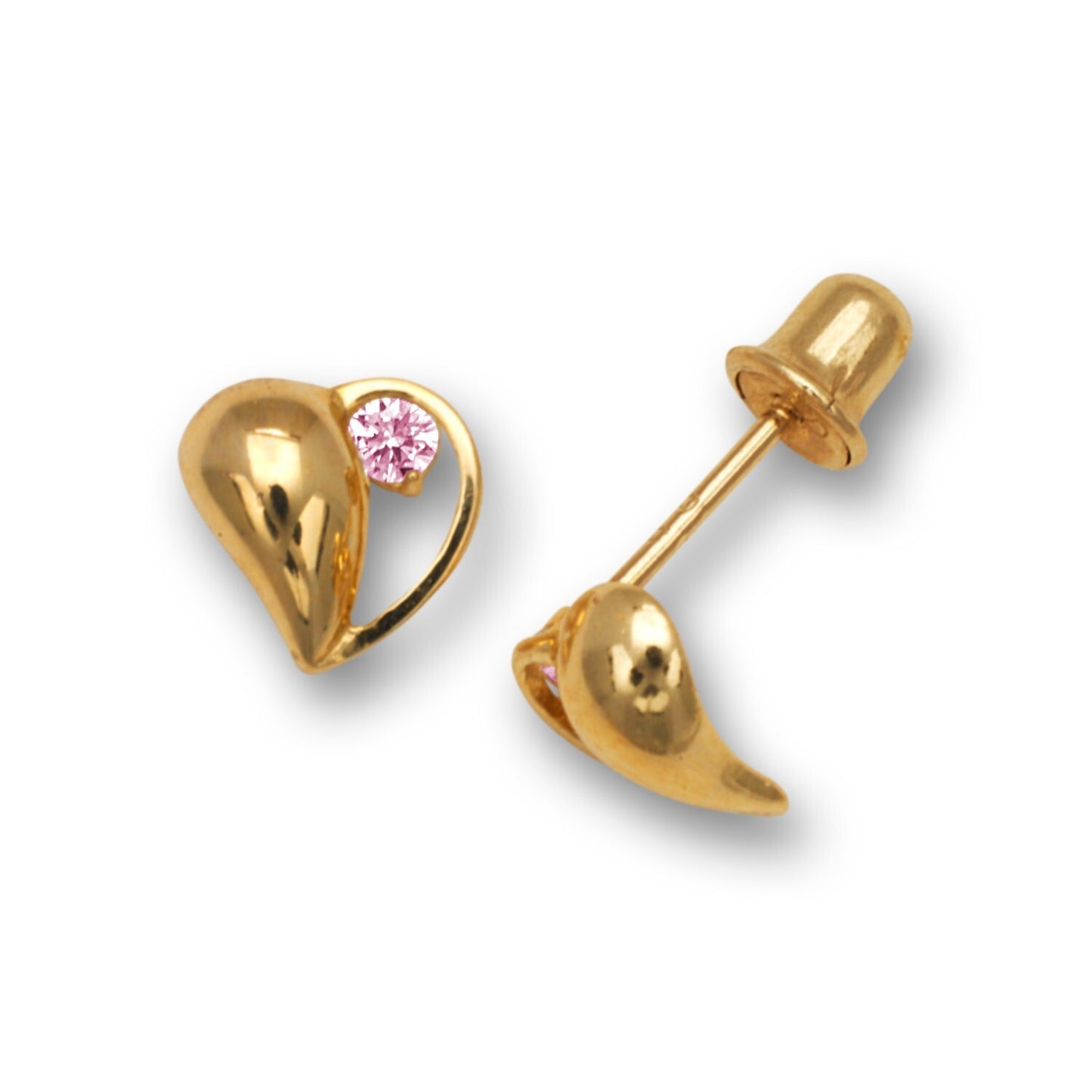 14K Yellow & White Gold Heart Shaped Screw back Earrings for Women