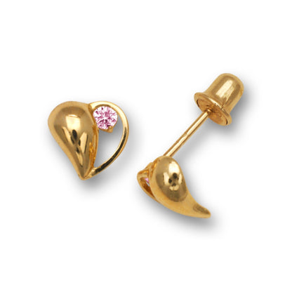 14K Yellow & White Gold Heart Shaped Screw back Earrings for Women