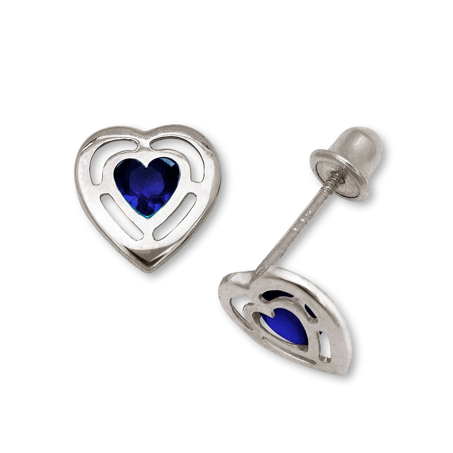 14k Yellow & White Gold CZ Open Heart Stud Earrings for Women