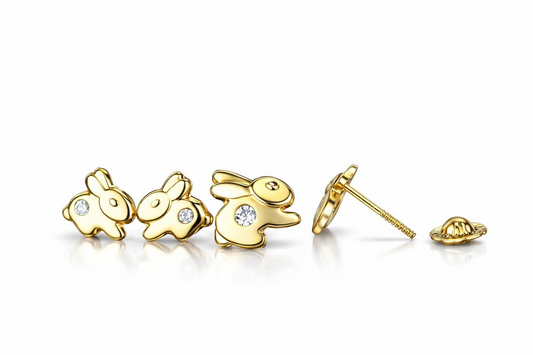 14k Yellow Gold CZ Rabbit Stud Earring