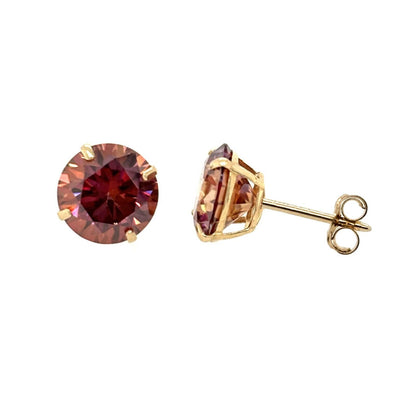 14K Gold GRA Certified D-VVS1 Watermelon Red Moissanite PushBack Studs Earrings