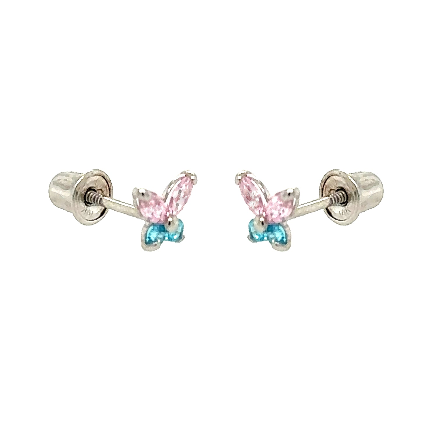 14K Yellow/White Gold Tiny Butterfly CZ Stud Earring with screw back