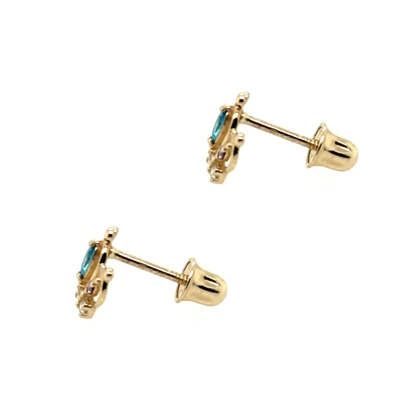 14K Solid Yellow Gold Crown Screw Back CZ Stud Earrings